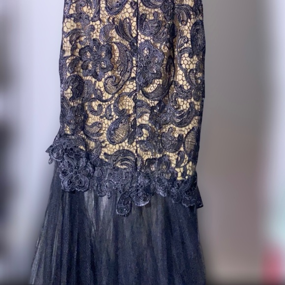 Alyce Paris Claudine, Black Nude Lace Mermaid Strapless Designer Dress SZ 0 - Picture 12 of 16
